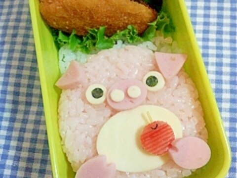 簡単キャラ弁☆お口あんぐり！ブタちゃんのお弁当♪